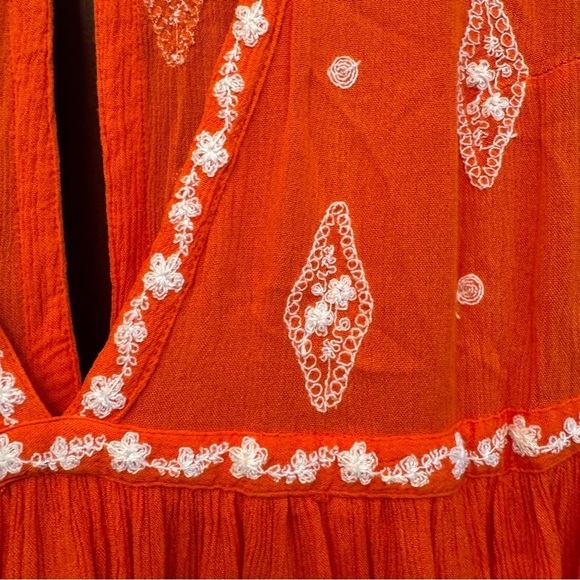 Free People Orange Boho Diamond Embroidered Sleeveless Tunic Top Size Medium - Picture 9 of 12